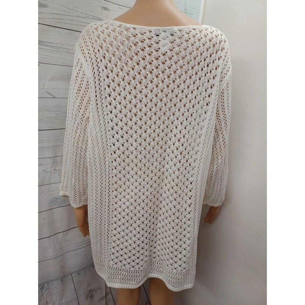 CJ Banks Sweater Pullover Tunic Top Crochet White Pullover Sz 2X